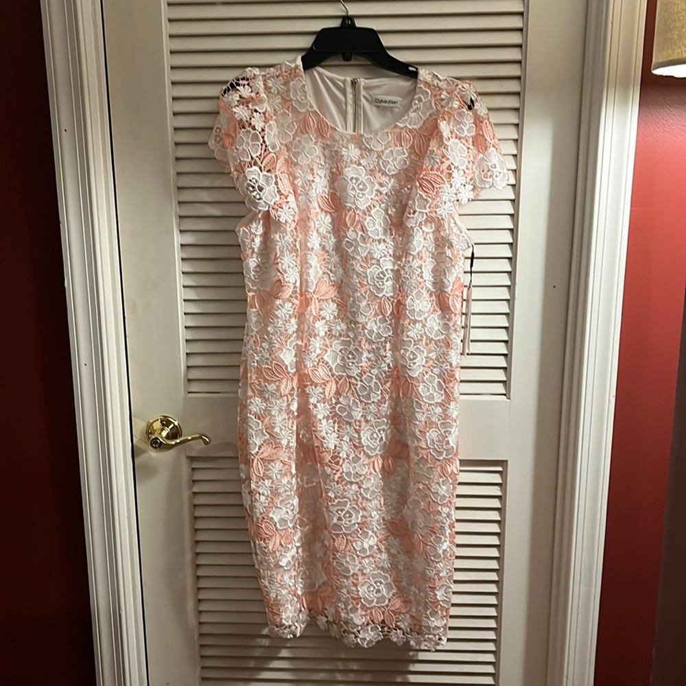 Peach and cream lace dress